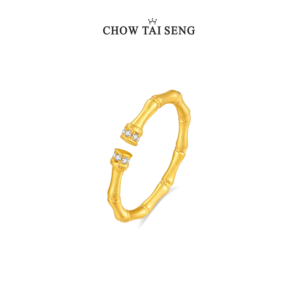 925银戒指 周大生节节高升s925银开口戒指竹节活口戒圈首饰