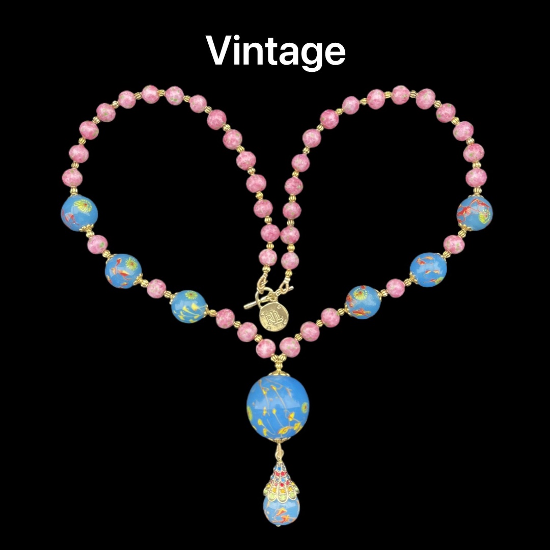 铜合金琉璃项链 新款凤眼老琉璃中长款项链百搭可爱时尚手工复古