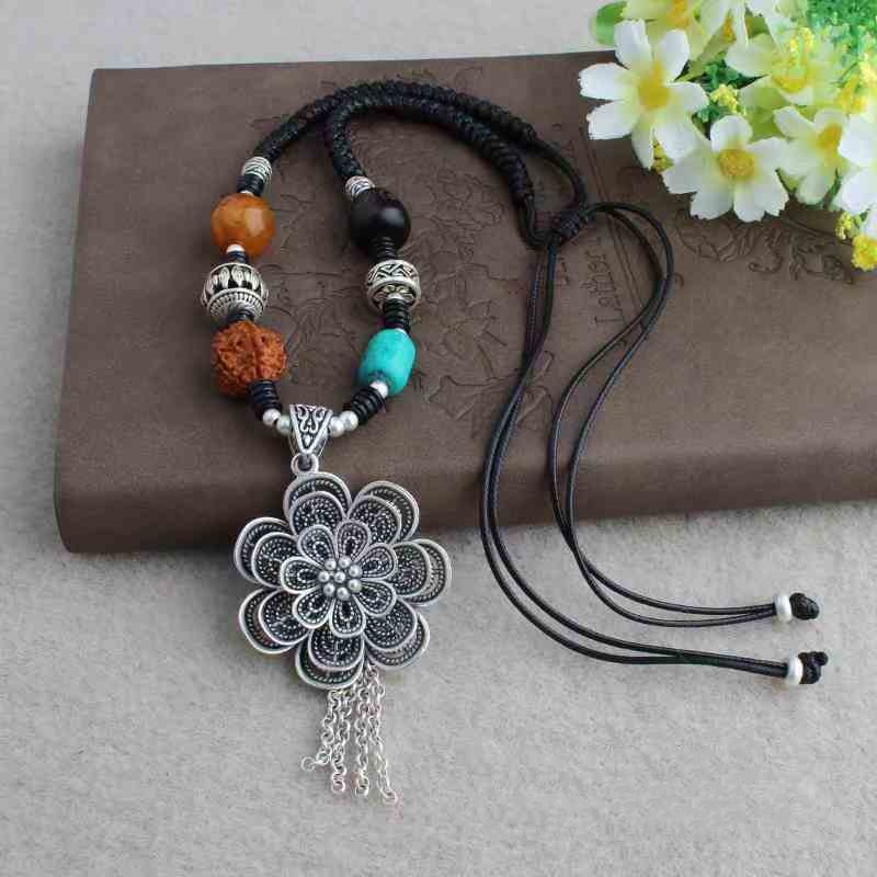 非金属树脂项链 中式民族风珍珠项链时尚古风长款复古精美长链