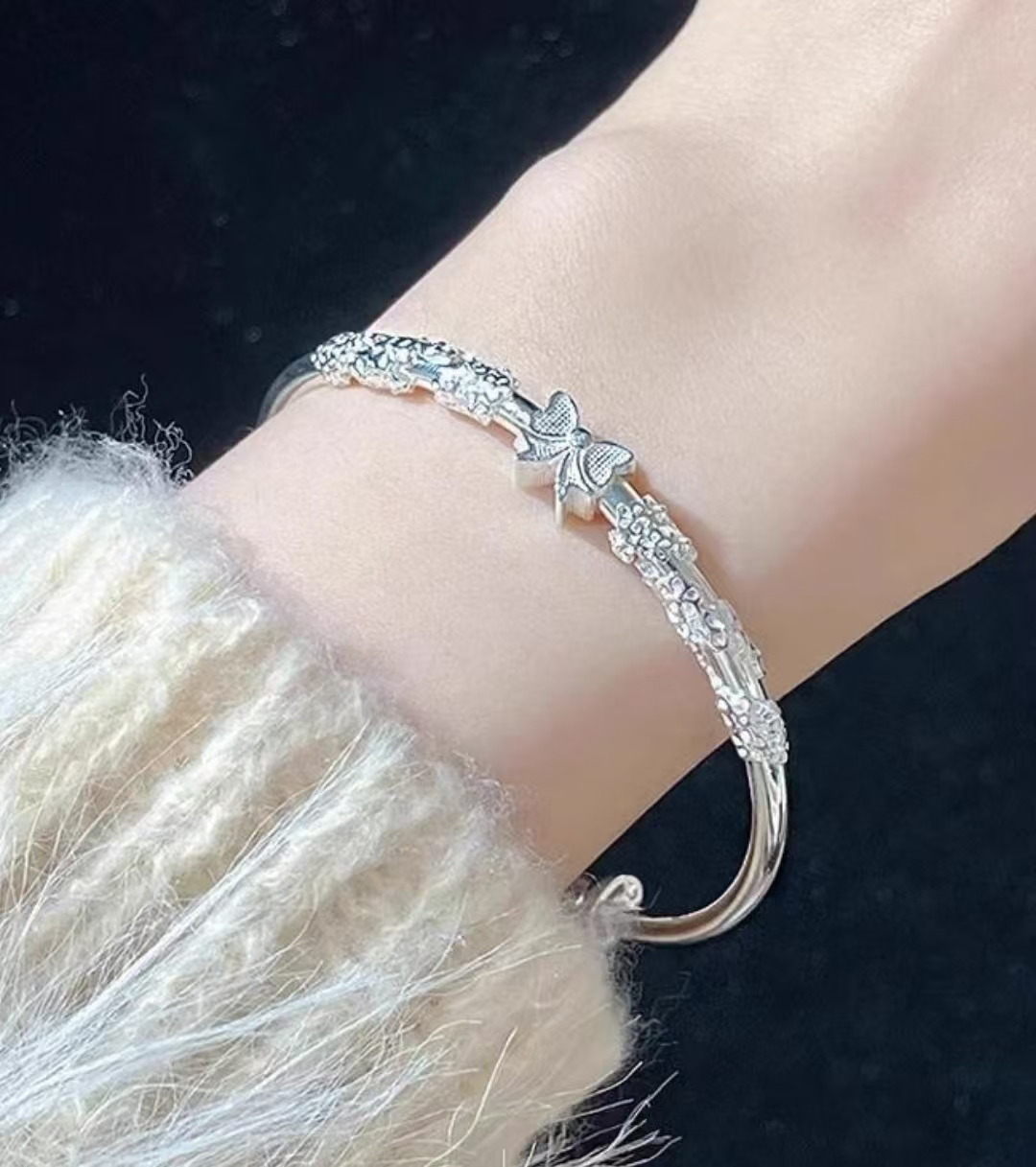 足银银制品 足银银制品 【940】蝴蝶推拉手镯