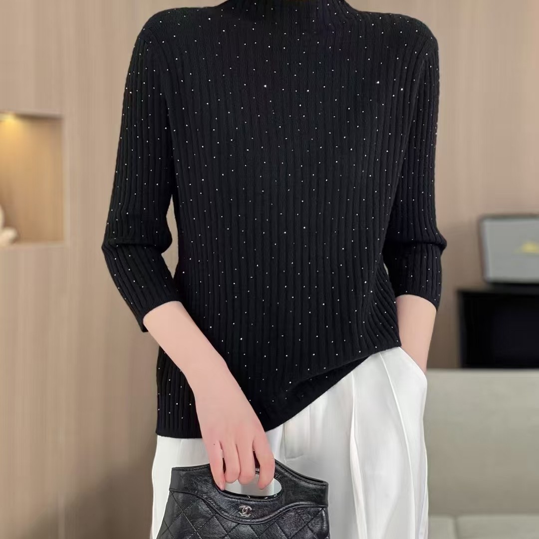 2025冬季针织毛针织衫蕾丝纯色打底内搭针织衫打底衫网红毛衣秋冬