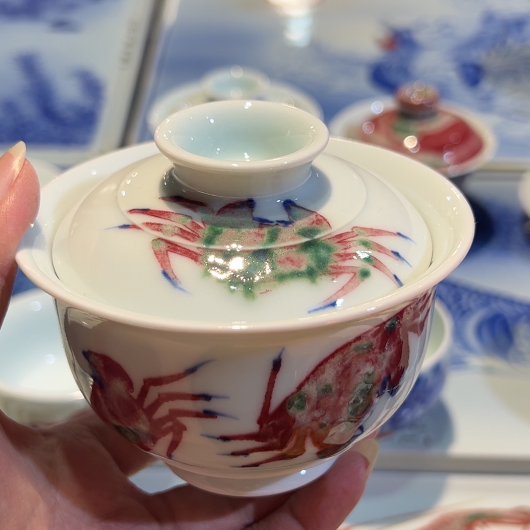 杯除夕快乐原矿青花釉里红