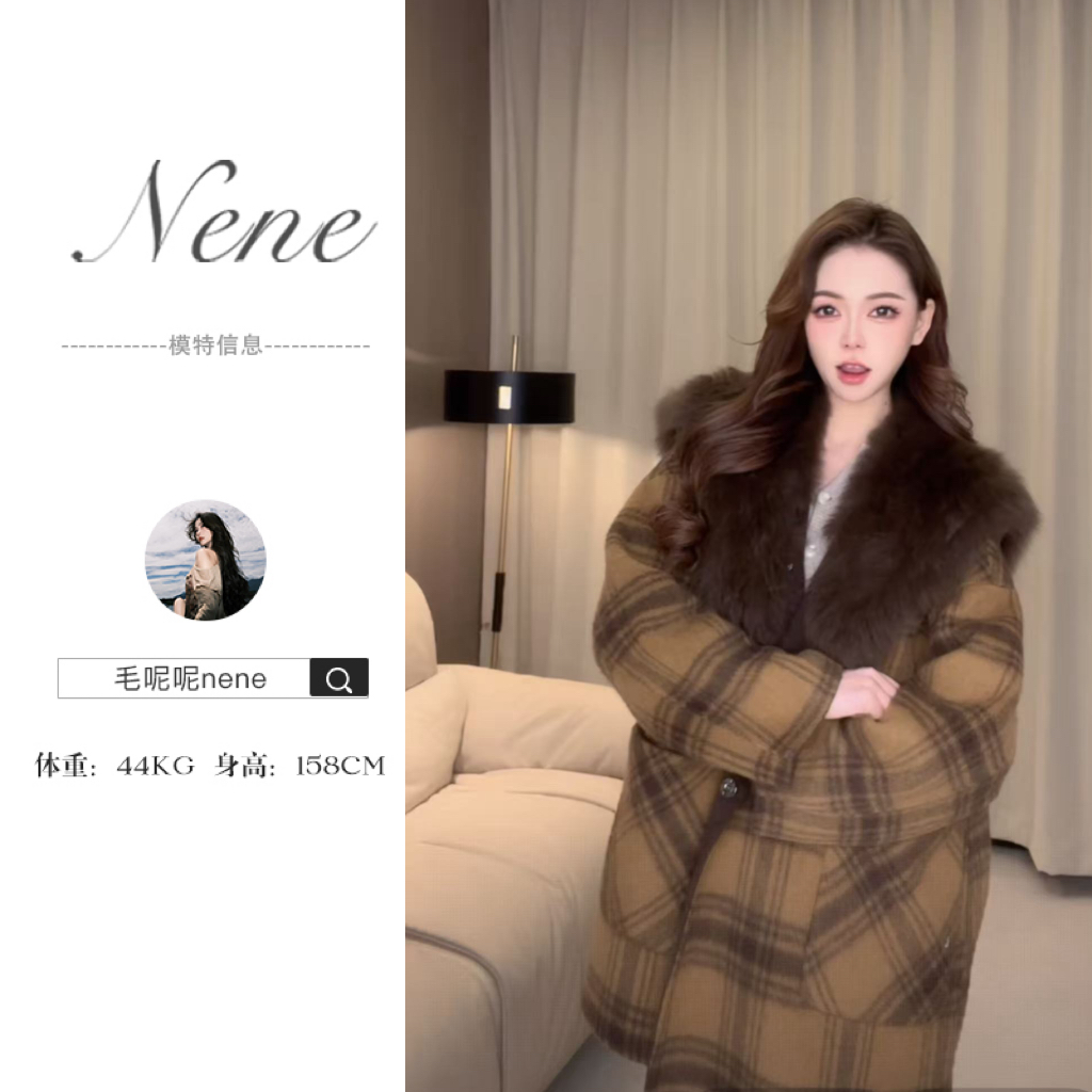 毛呢呢nene/  冰岛漫旅 羊驼绒加厚纯手工狐狸毛领双面穿呢大衣