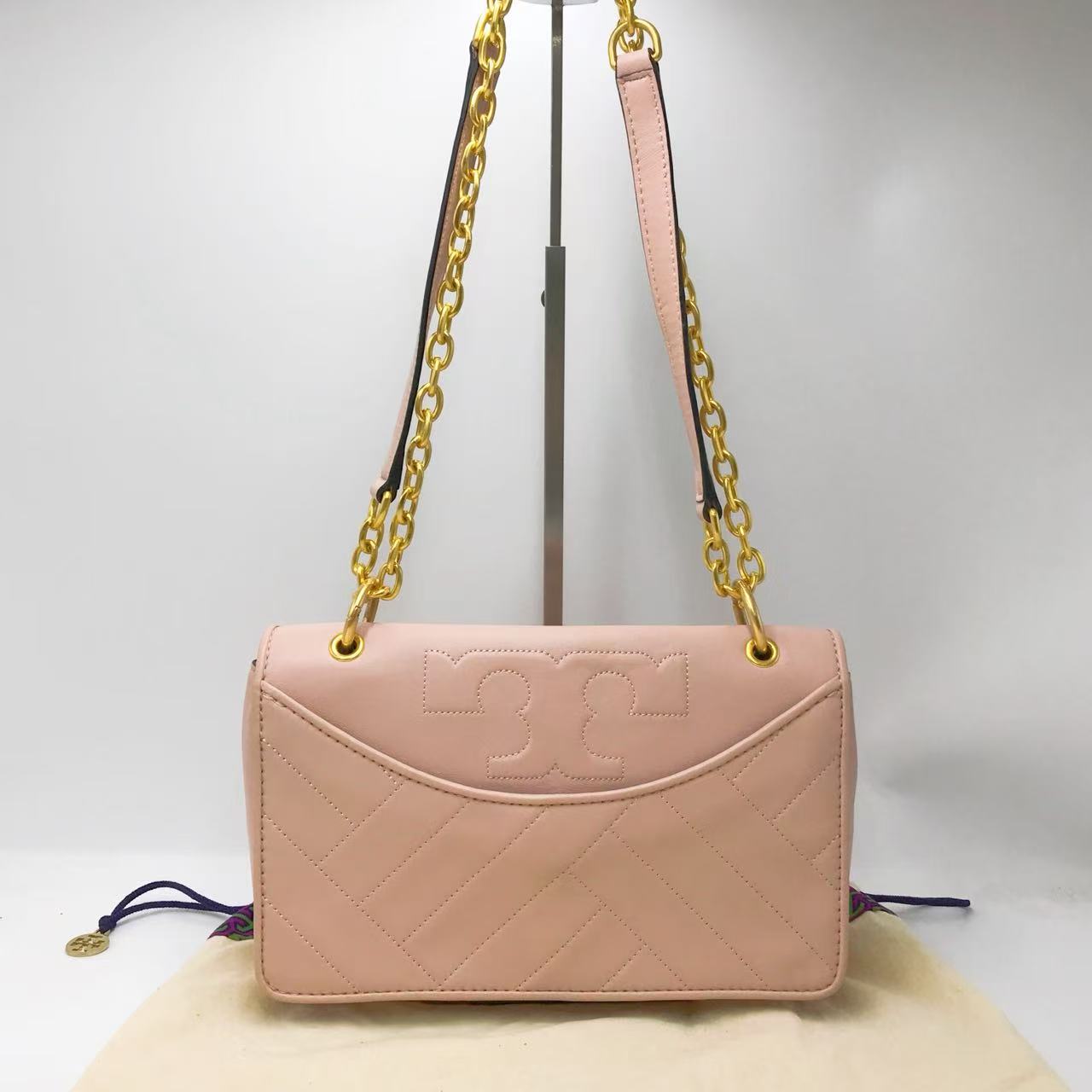 95新 TORY BURCH/汤丽柏琦 洋诚二手 Tory Burch粉色风琴包 98新