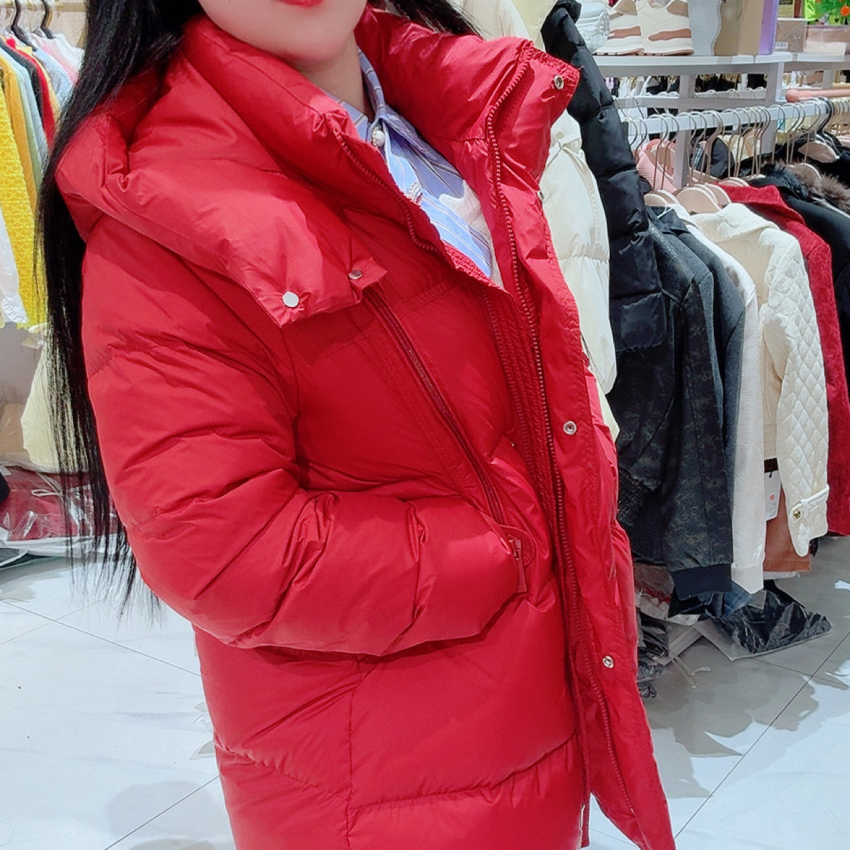 新款宽松加厚女中长款过膝白鸭绒连帽保暖冬季羽绒服