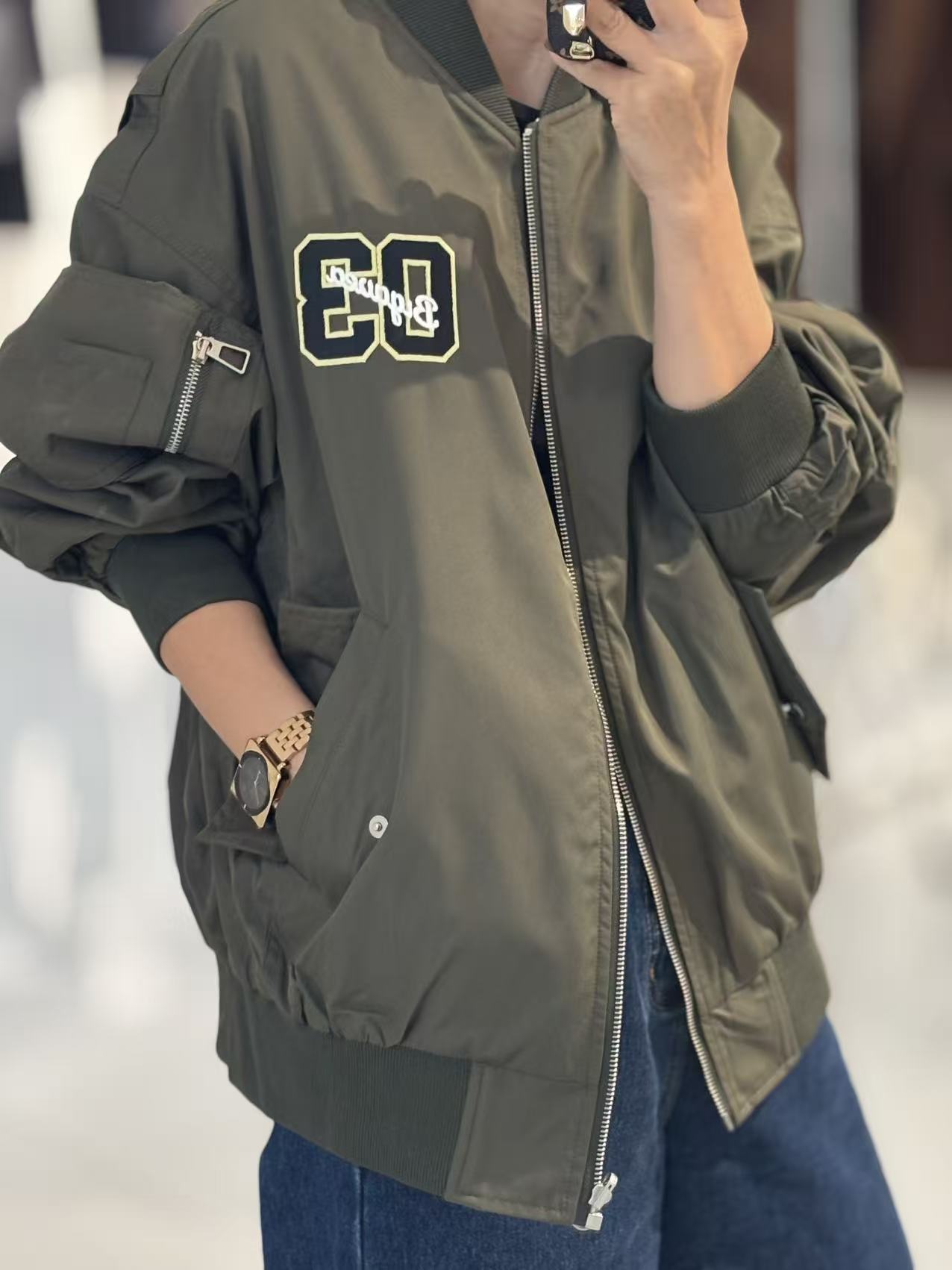 YX03百搭ins厚款宽松型春秋春款刺绣短棒球服可两面穿