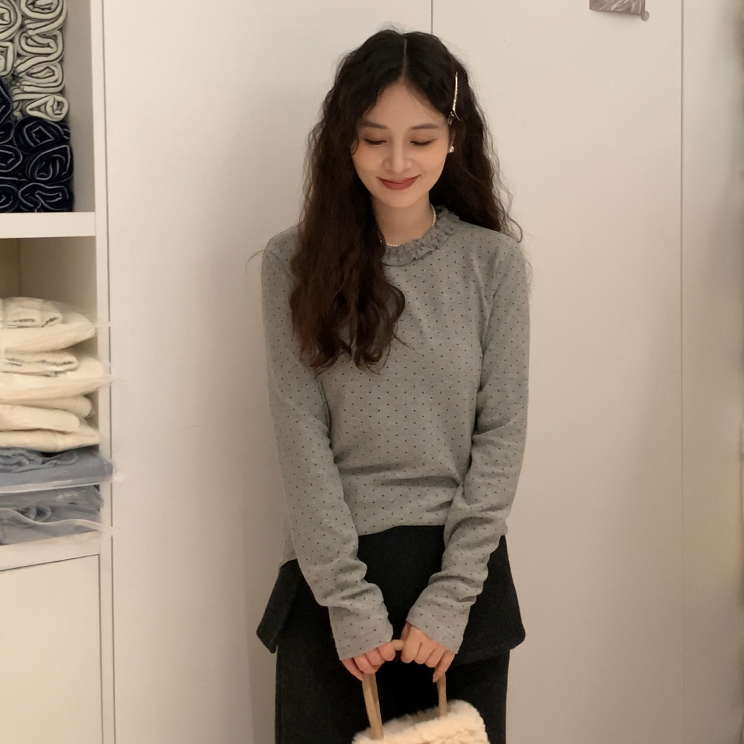 程程推荐【87182】档口直发波点花边领百搭打底T恤