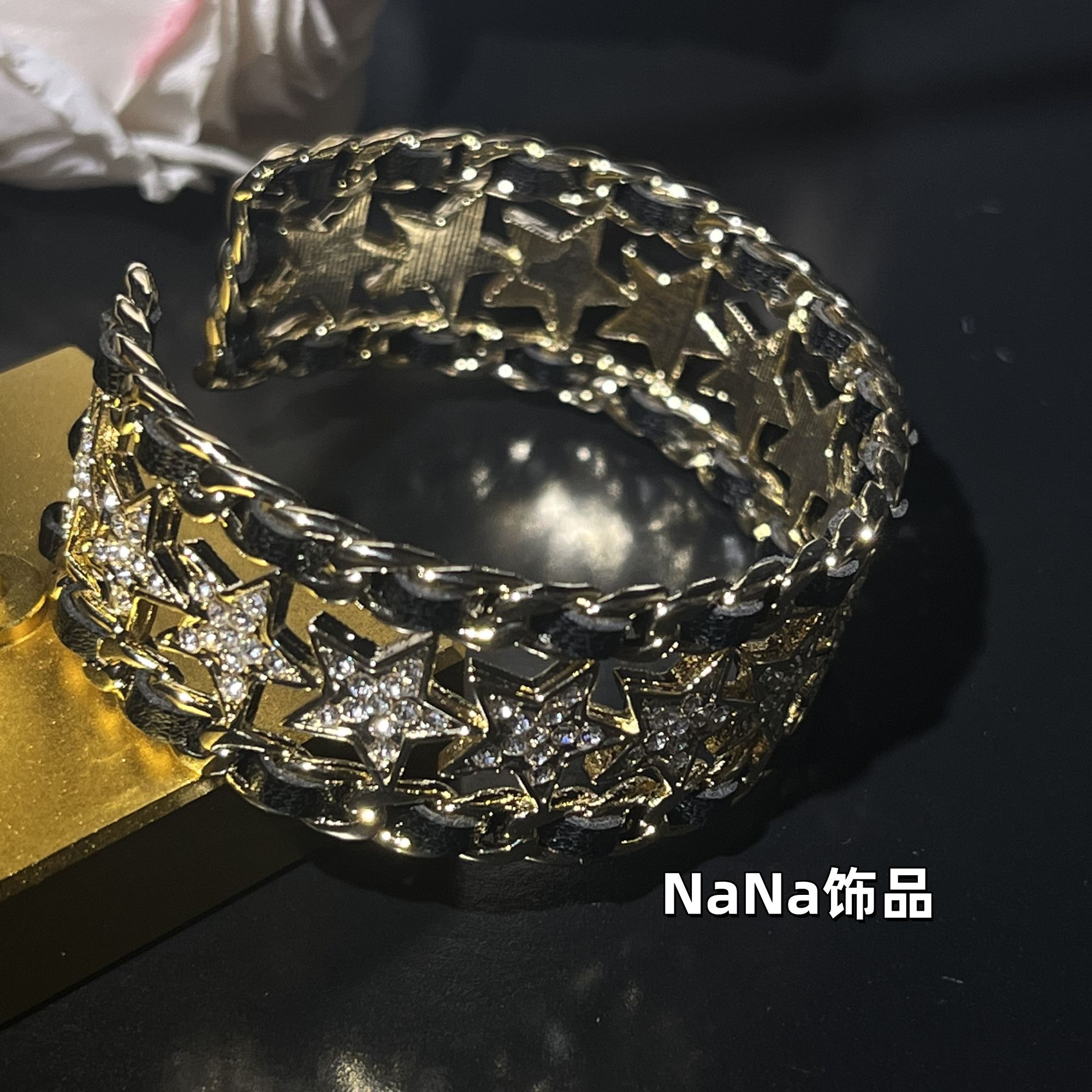 铜合金手镯 宽版满锆星星手镯 C103