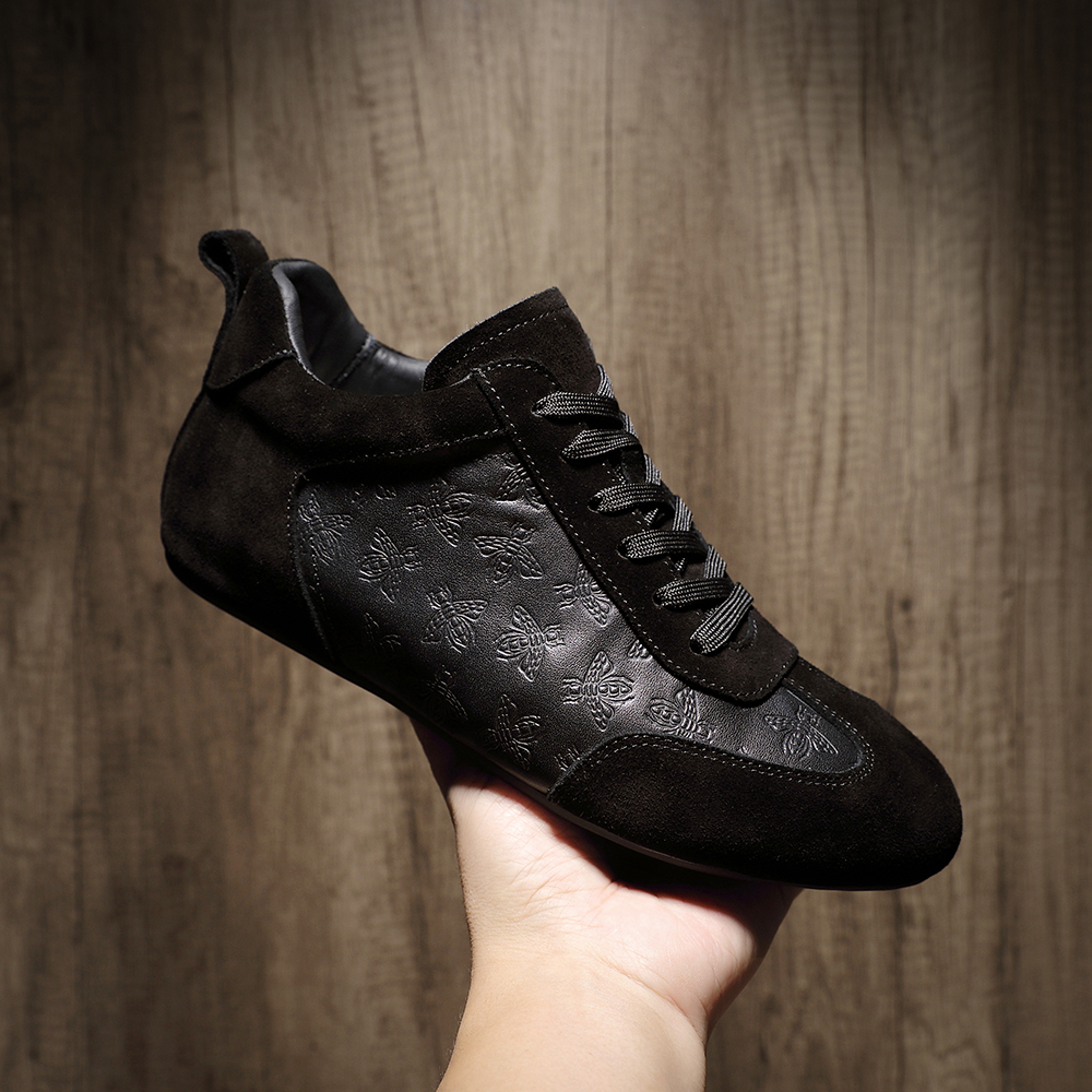 2025冬季新款真皮男鞋明星同款时尚休闲皮鞋加绒保暖舒适德训鞋男