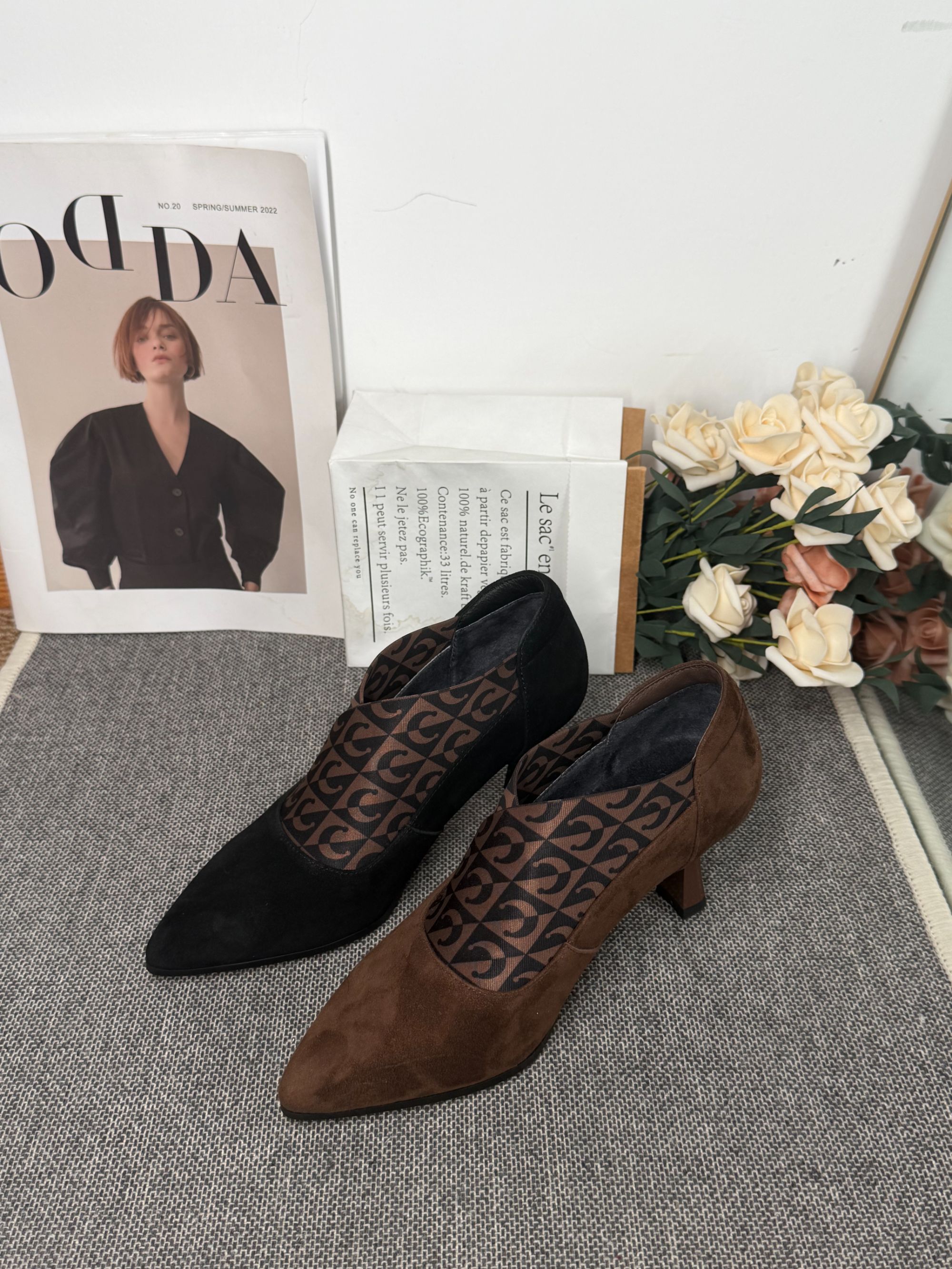 【气质款】SLM/羊皮/6CM/33-40/秋冬真皮尖头高跟百搭貂毛女鞋