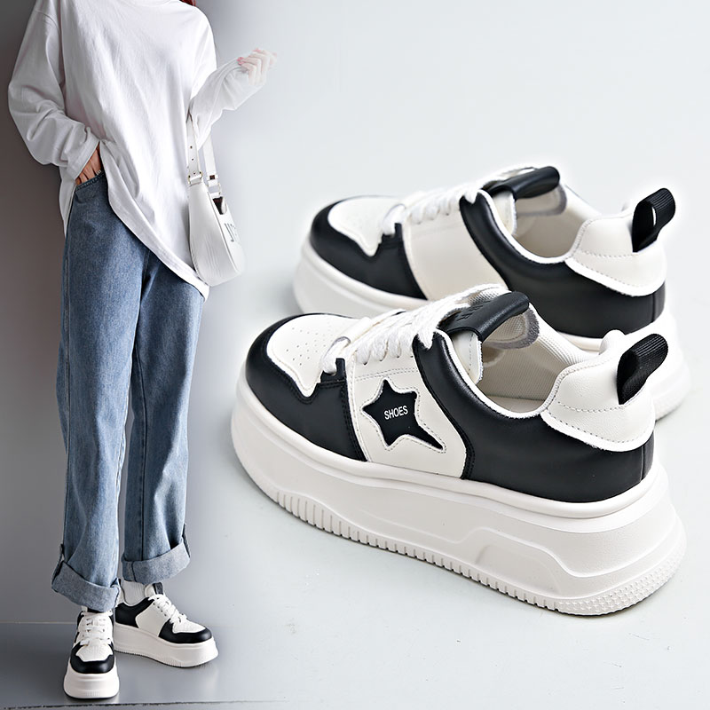 新款厚底增高圆头星标休闲运动小白鞋1068