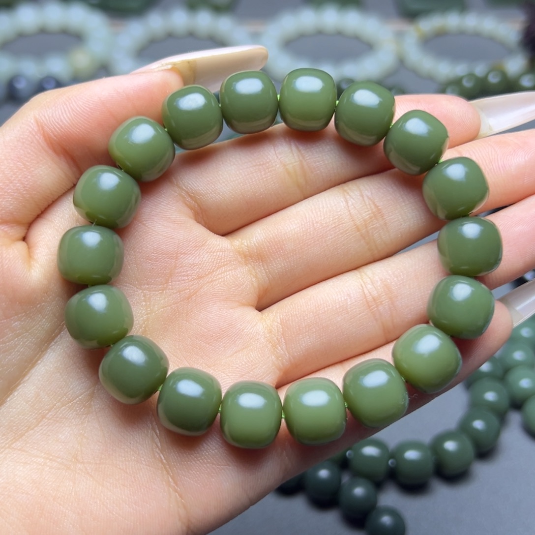 风***.和田玉未镶嵌手链沙枣青豆青1