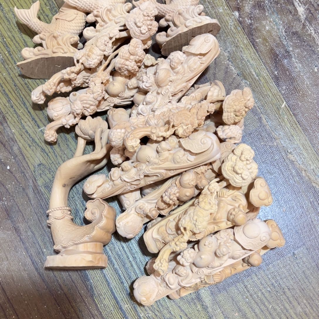 世***雕木小叶黄杨木手把件23个加佛手摆件