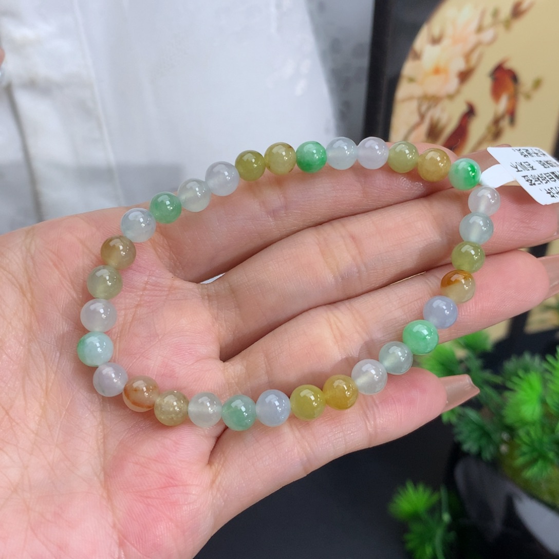 翡翠手链未镶嵌卡6冰胶多宝手串