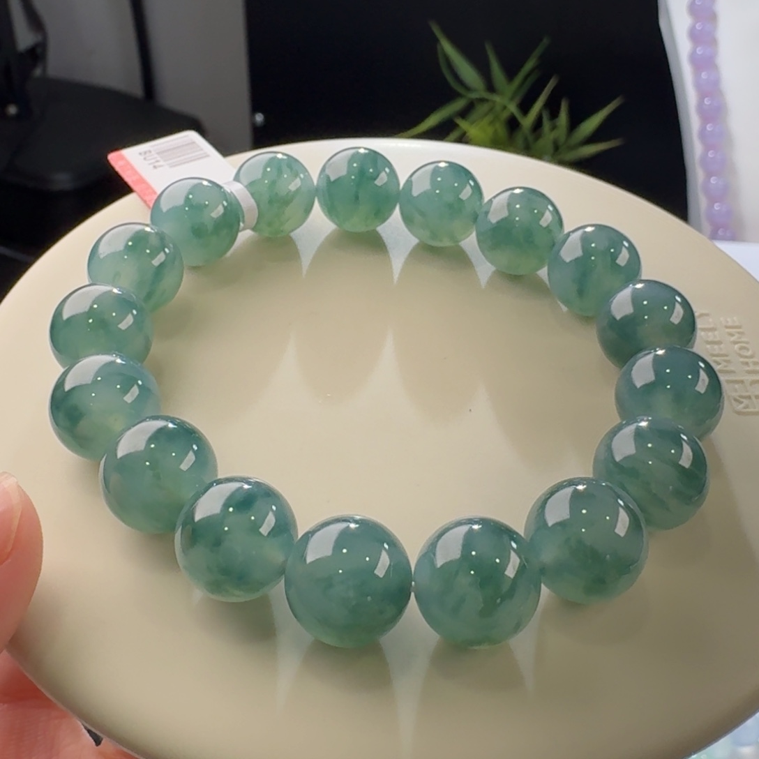 翡翠手链未镶嵌冰蓝飘花单圈