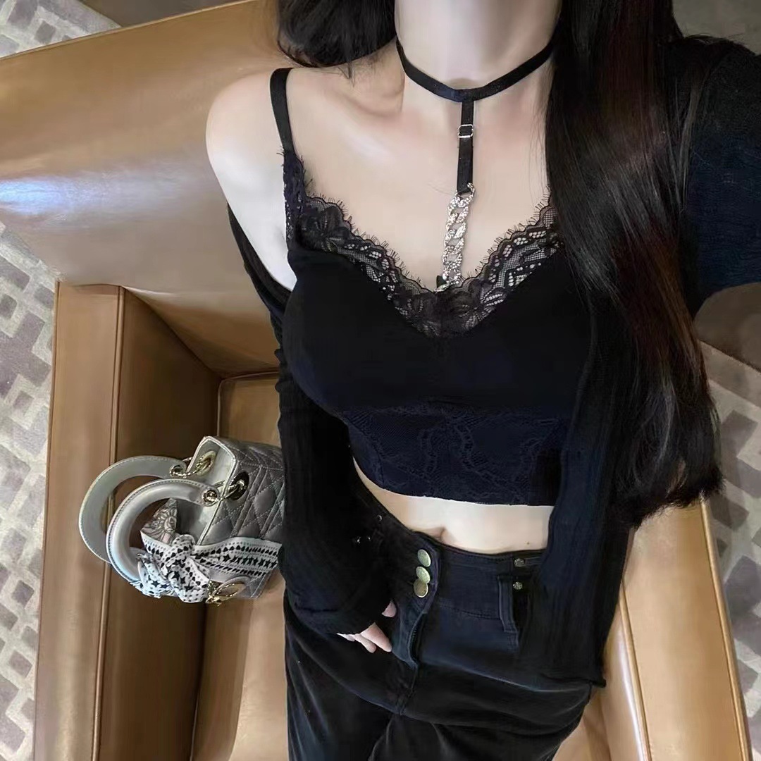 春夏新款纯欲挂脖性感吊带背心抹胸一片式固定杯垫无钢圈美背