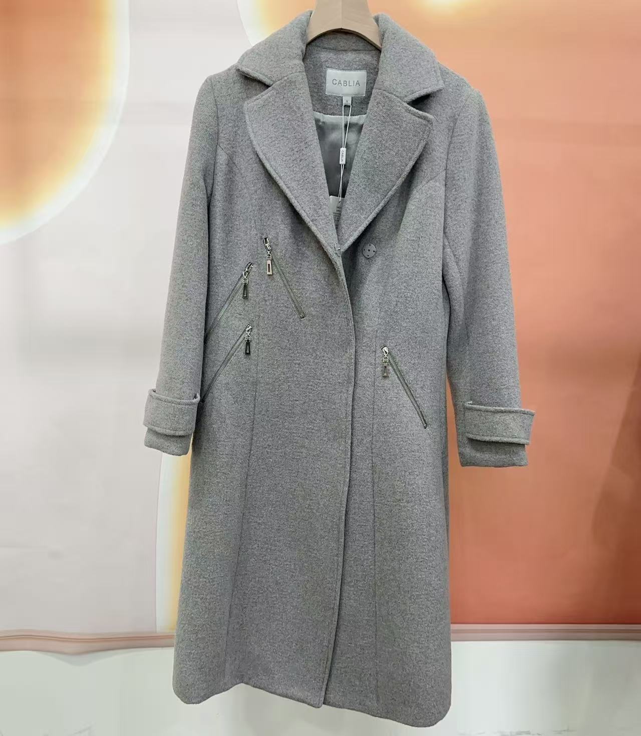 灰色双面呢大衣毛T413