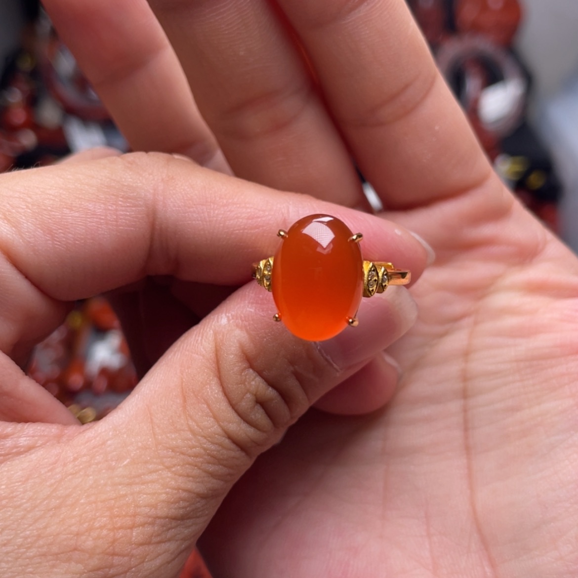 【闪购商品】银S925镶嵌冰红戒指原矿南红玛瑙