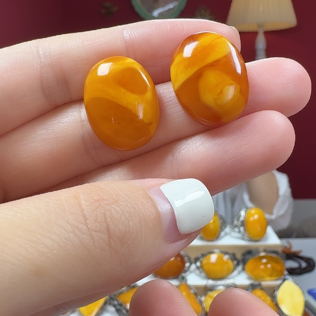 蜜蜡银S925镶嵌耳饰耳钉