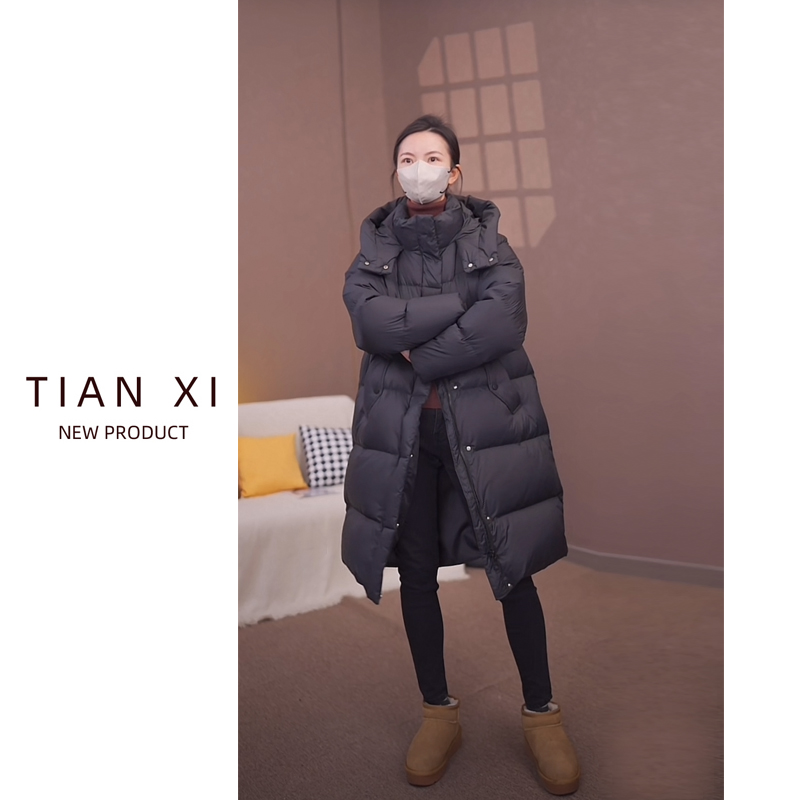 90绒现货~年末请~过膝加厚羽绒服女中长款连帽冬季外套