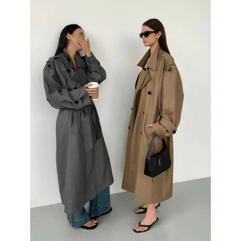 乳白色风衣外套女长款2025女新款春秋季韩系高个子高级感英伦大衣