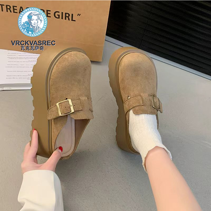 VRCKVASREC瓦克瓦萨奇时尚厚底增高皮扣带一脚蹬勃肯鞋女2025新款