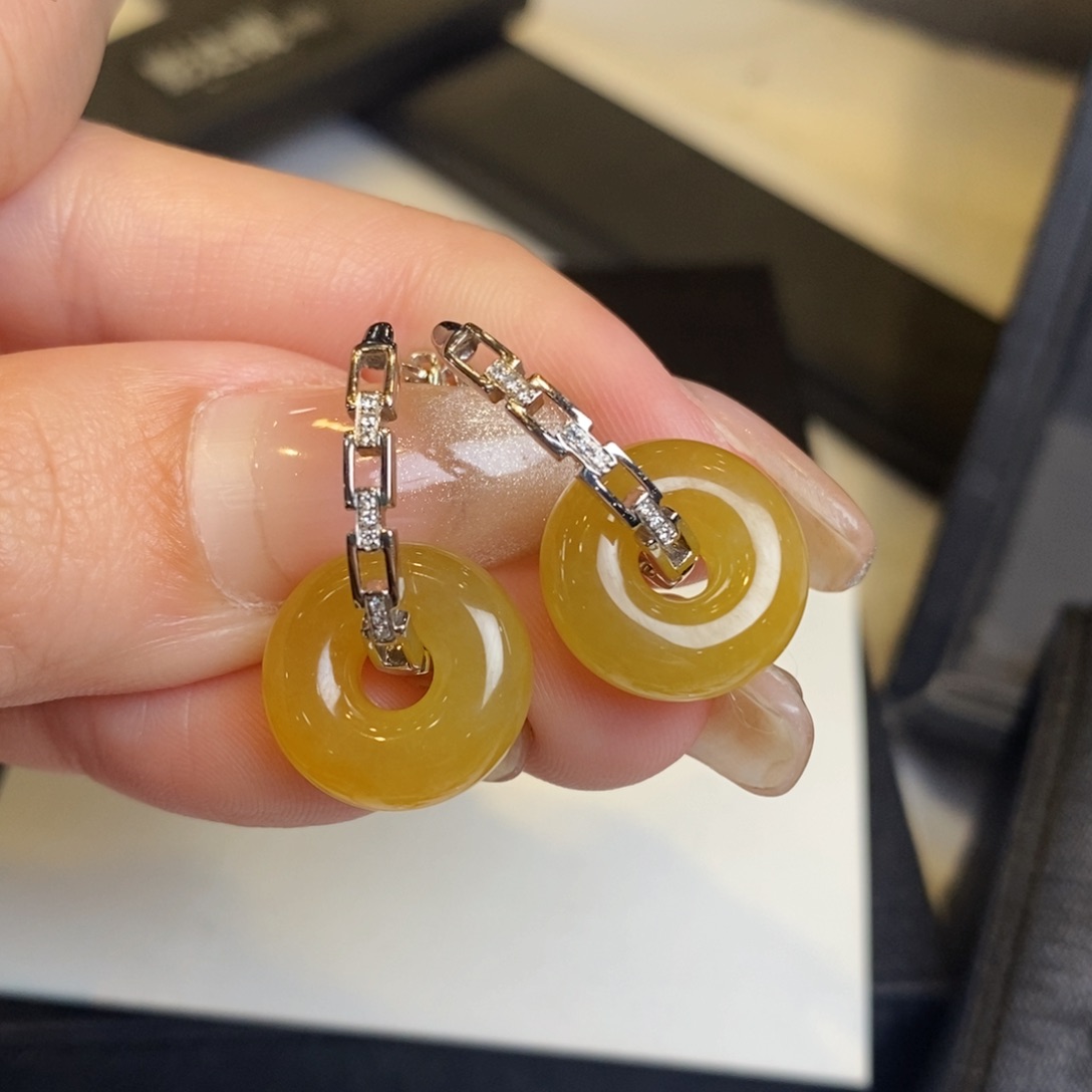 翡翠耳饰18K金镶嵌甜甜圈