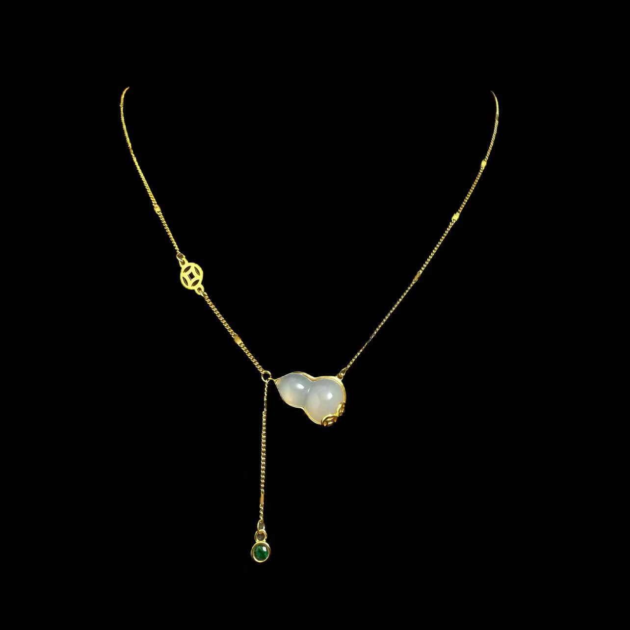 坠链均925银石英石（处理） 葫芦项链吊坠轻奢小众精致生日礼物