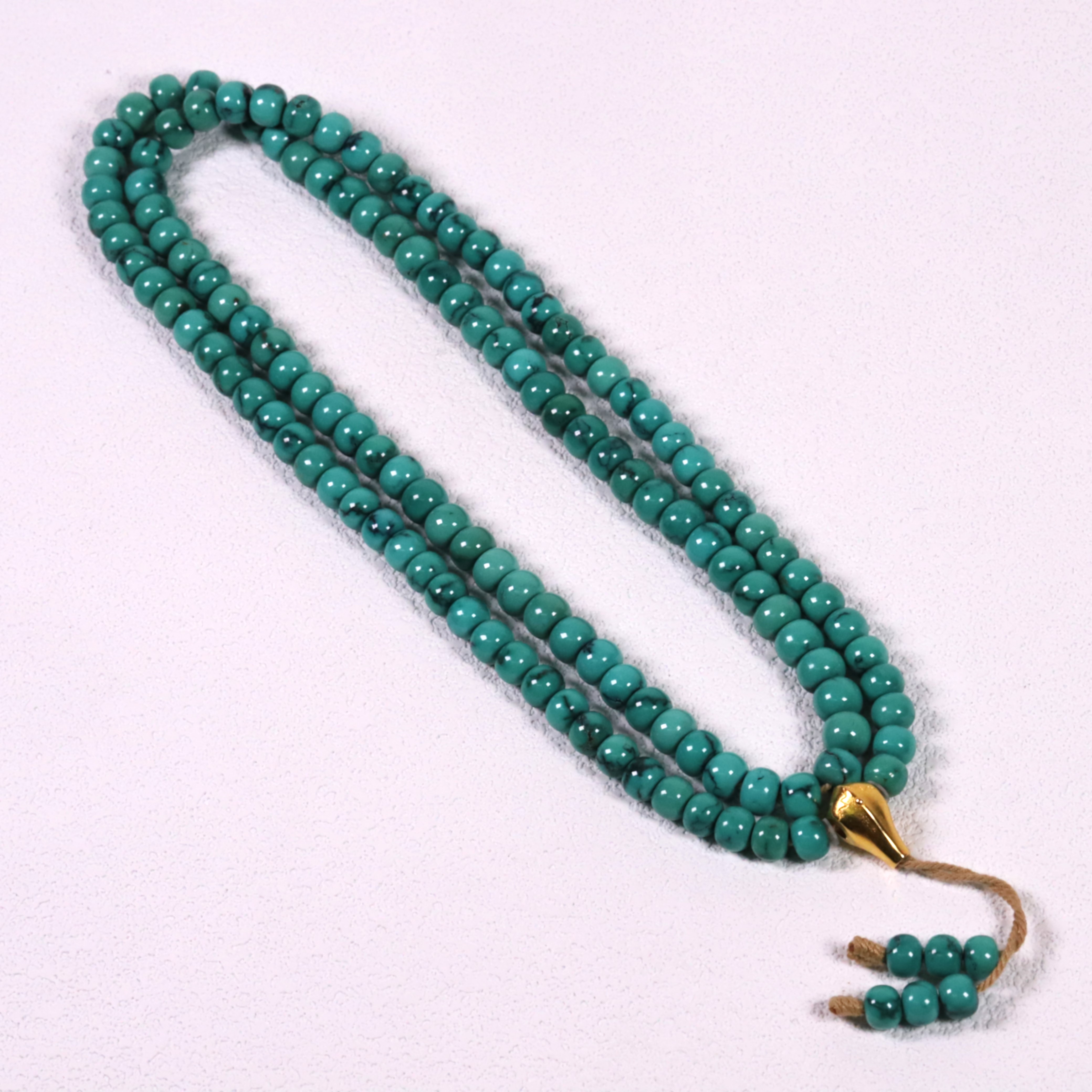 天然原矿绿松石高瓷水草纹精品108项链