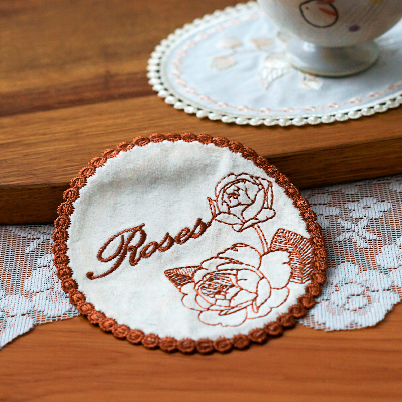 法式蕾丝刺绣杯垫碗垫复古可爱玫瑰餐桌垫家用布艺花朵杯垫餐垫