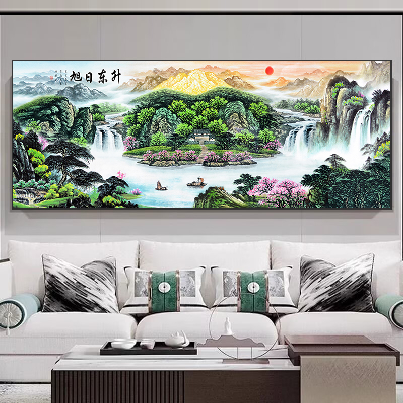 H015聚宝盆山水画中式国画办公室风景画客厅装饰画沙发背景墙壁画