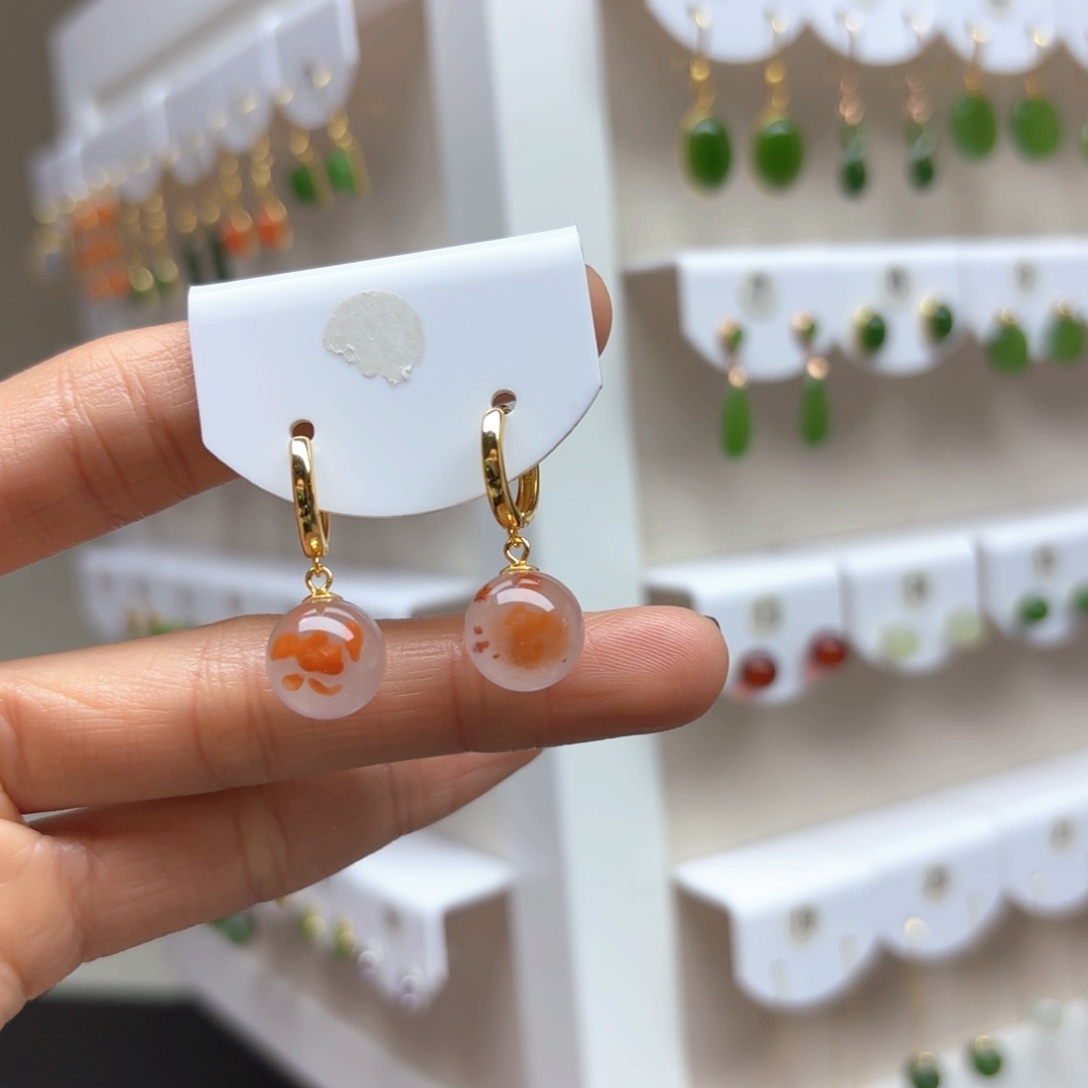 南红玛瑙耳饰银S925镶嵌2