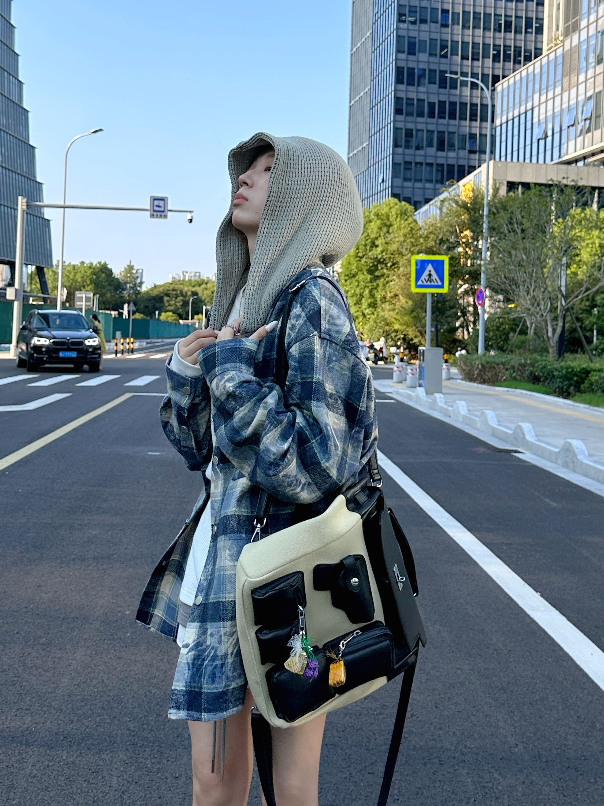 CALLMELAMB丨海盐晕染丨小五叔丨秋款显白加厚定制面料蓝格子外套