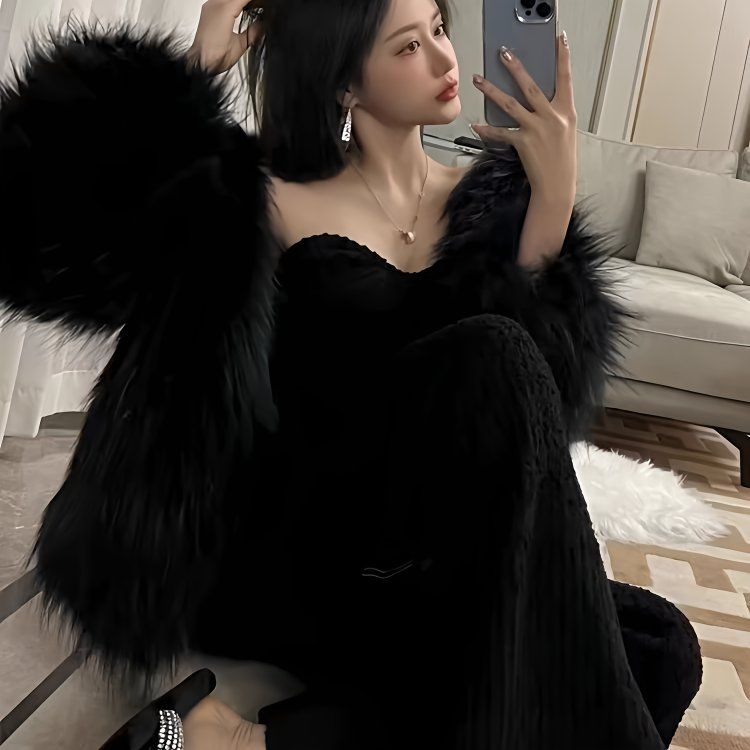 2025新款时尚显瘦女年轻皮草芦苇花（以直播间为准私拍不发货）外套