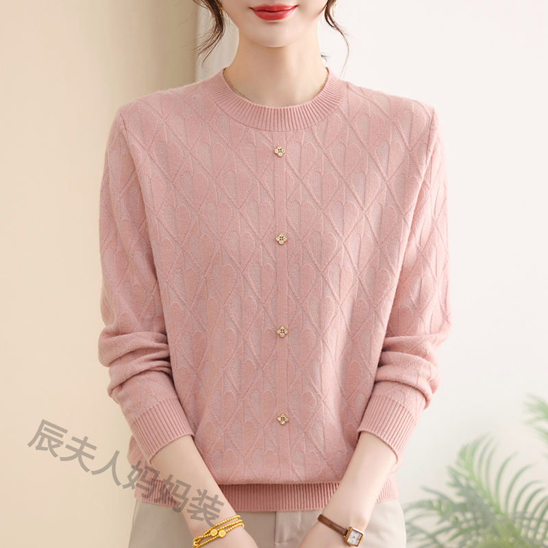宽松时尚春秋上新圆领中老年女装小衫套头长袖通勤休闲妈妈针织衫