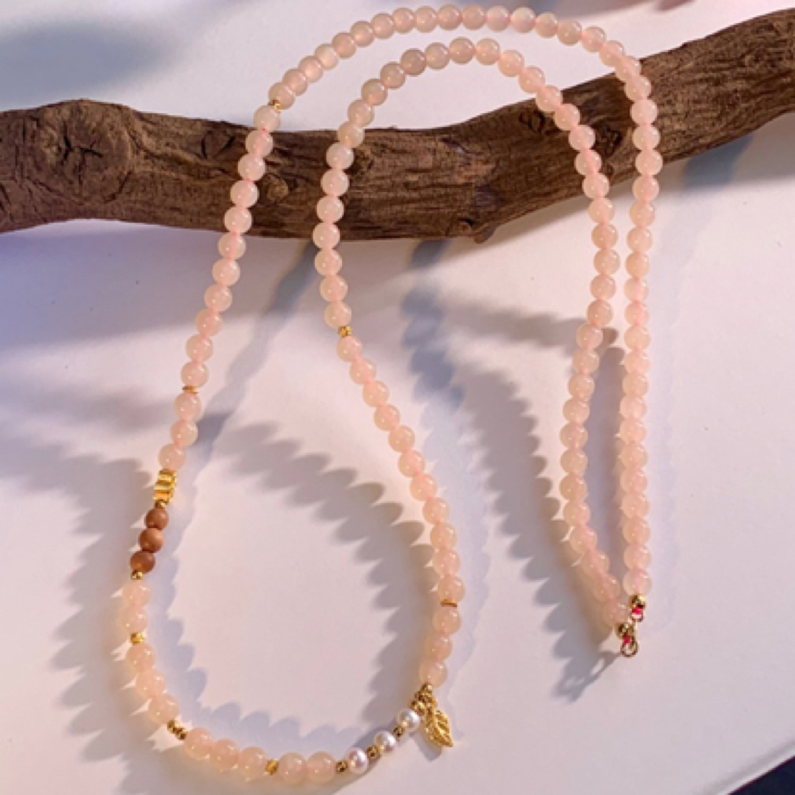 「醉花梦」天然和田玉藕粉项链·卡5mm百搭长链