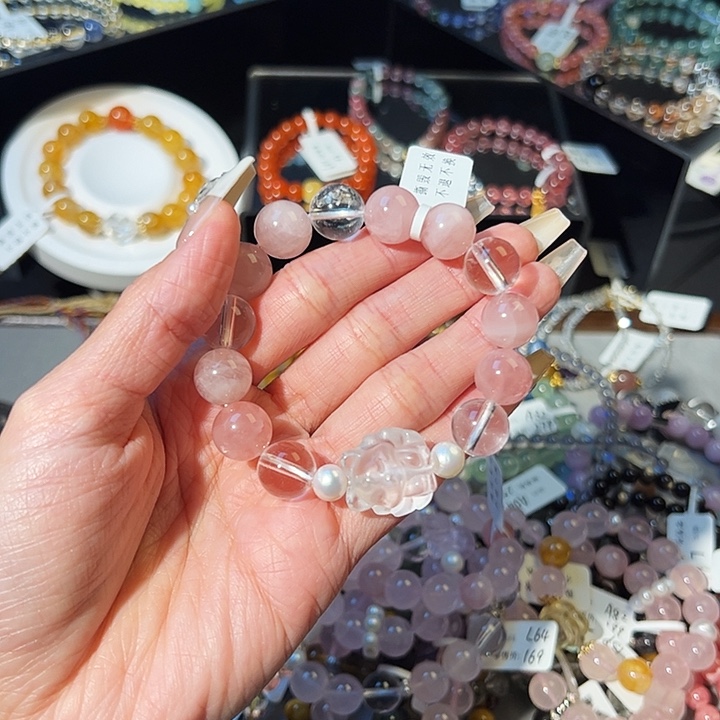 水晶手链银S925镶嵌粉水a 2