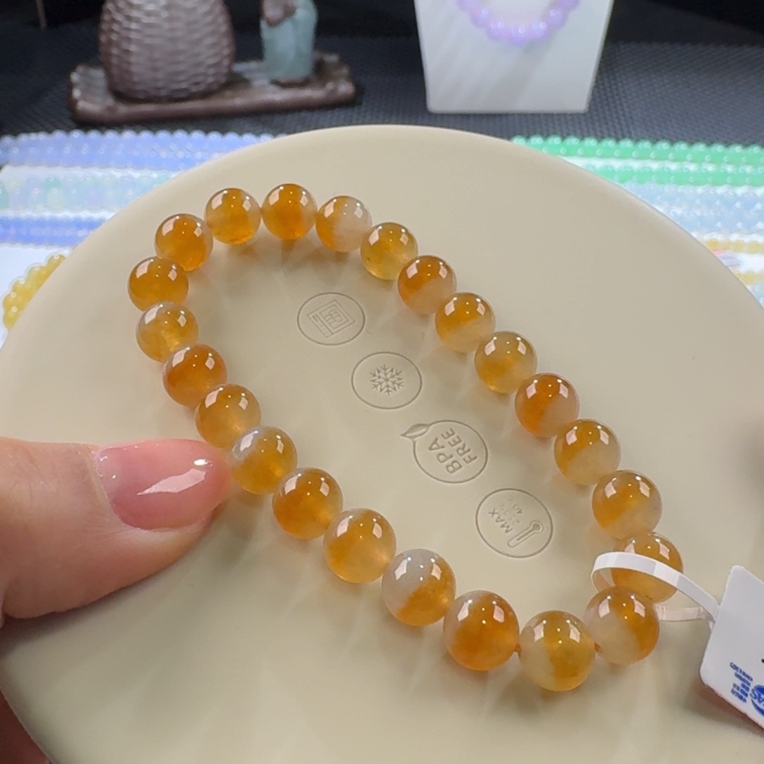 翡翠手链未镶嵌冰黄翡聚宝盆单圈7.8+mm