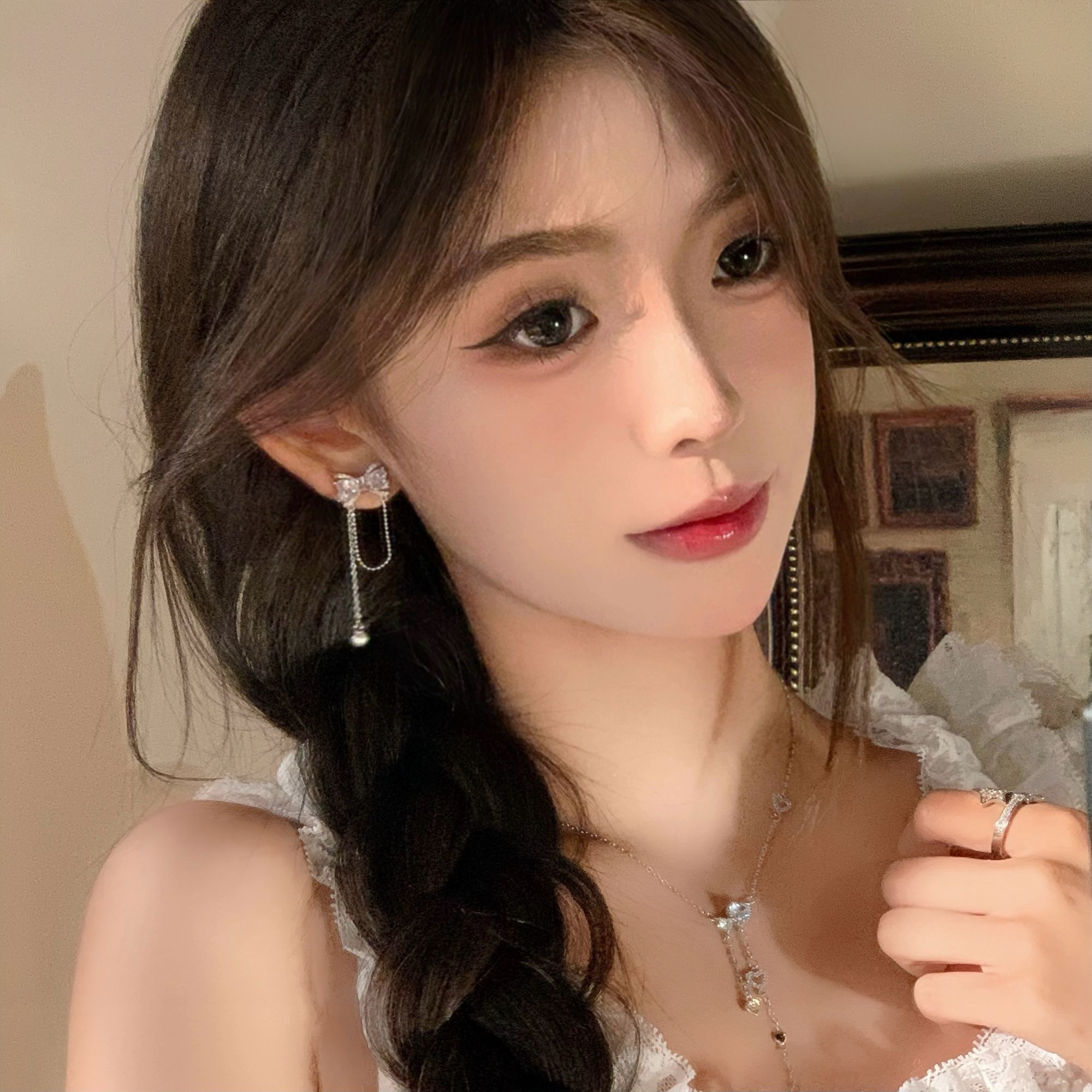 铜合金耳饰 D2158 流苏蝴蝶结轻奢气质高级漂亮百搭耳饰 