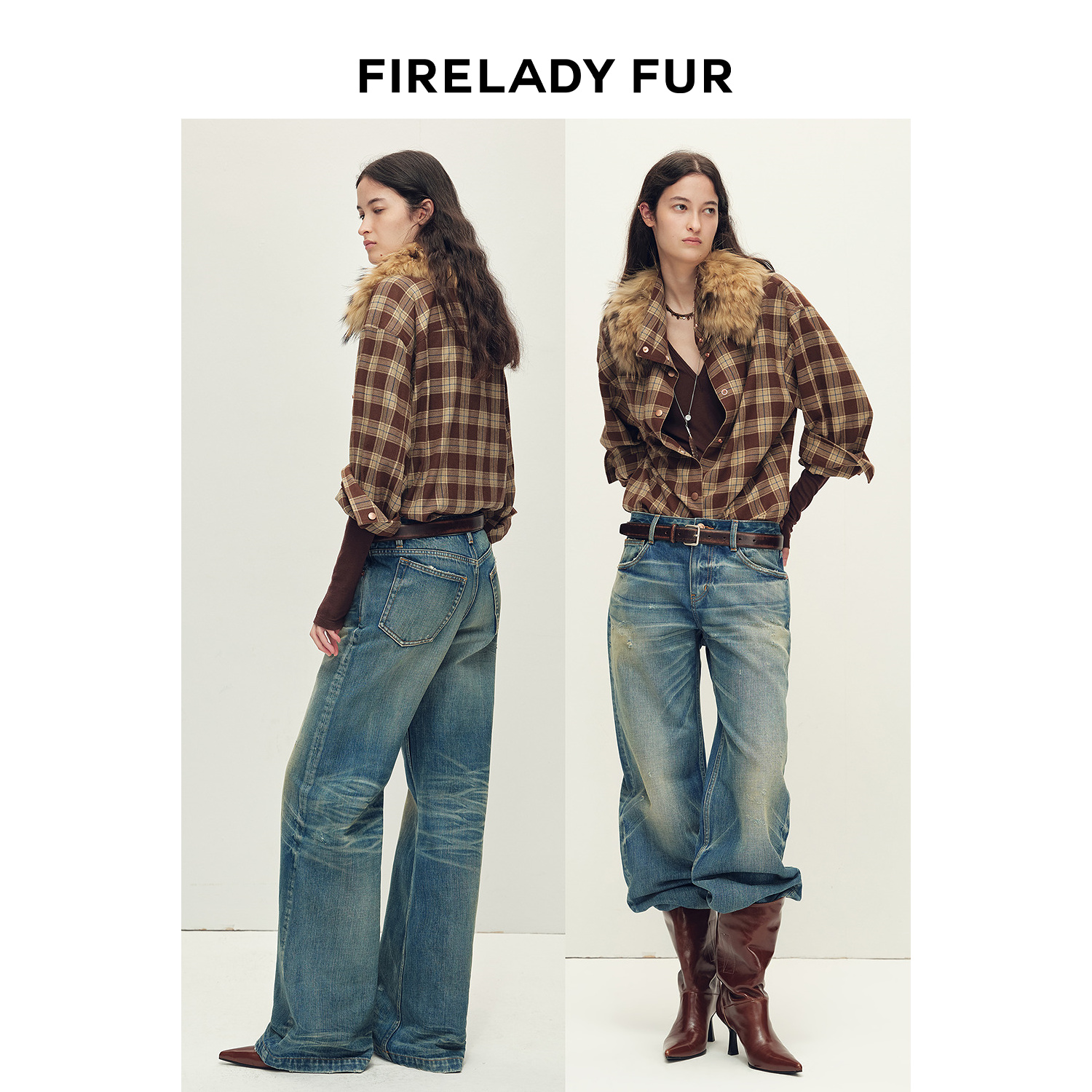 付智恩 宇宙电台 复古定制赤耳牛仔猫须抹脏破洞中低腰微喇牛仔裤