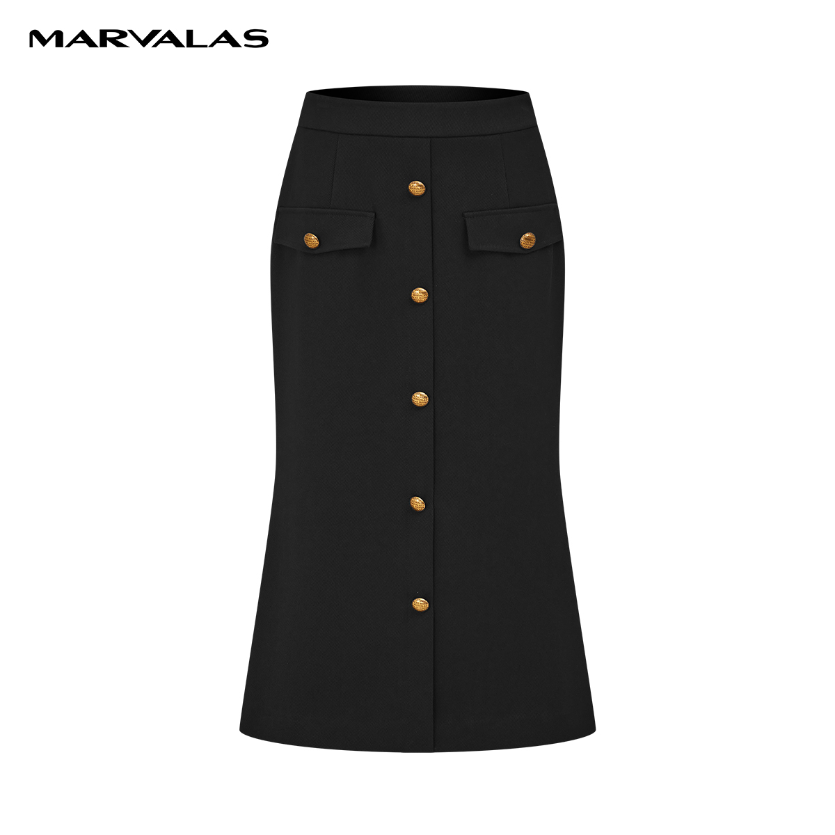 【安雅专属】曼德诗黑色自然腰半身裙2024春秋新款纯色气质包臀裙