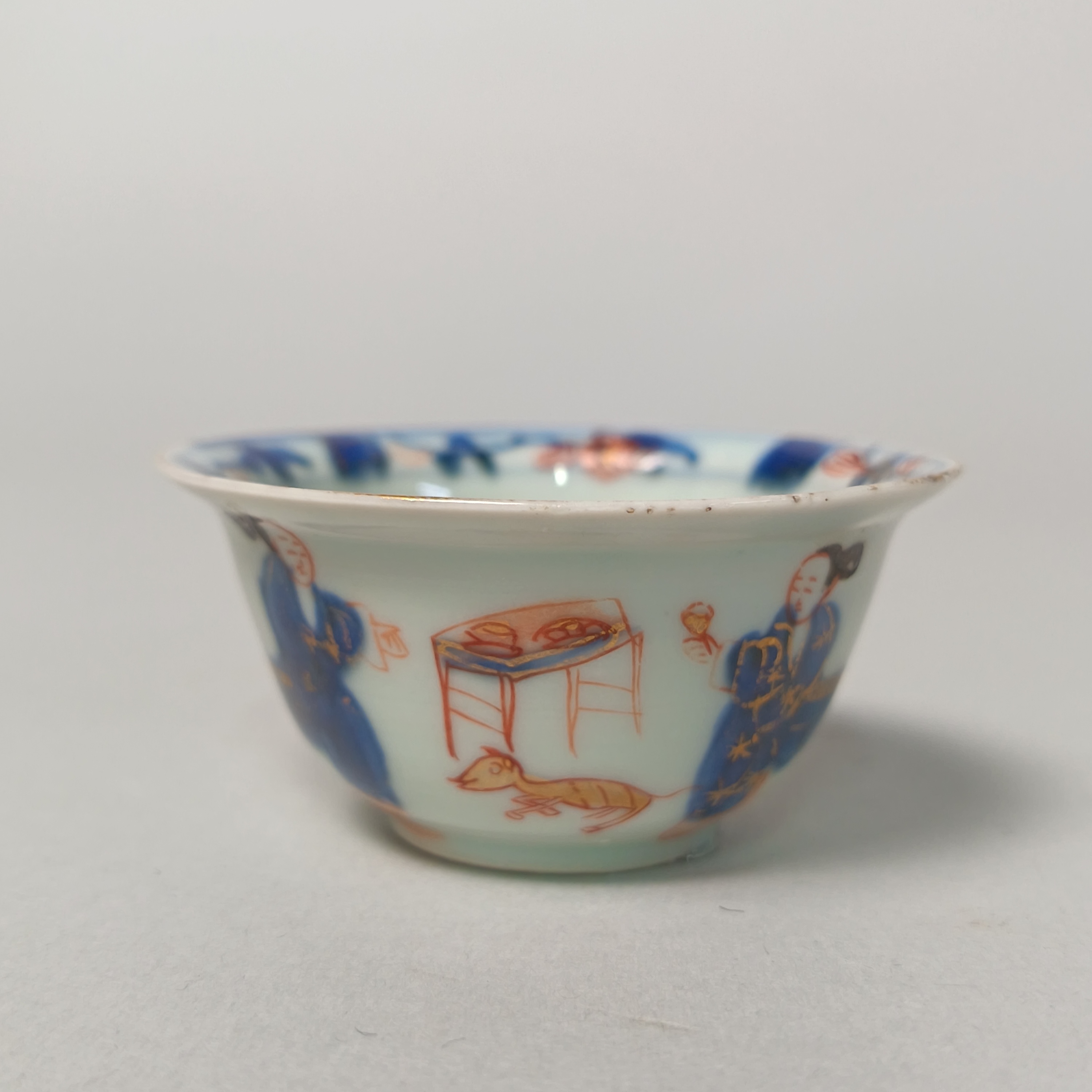 【010021330】清康熙 青花加彩人物杯