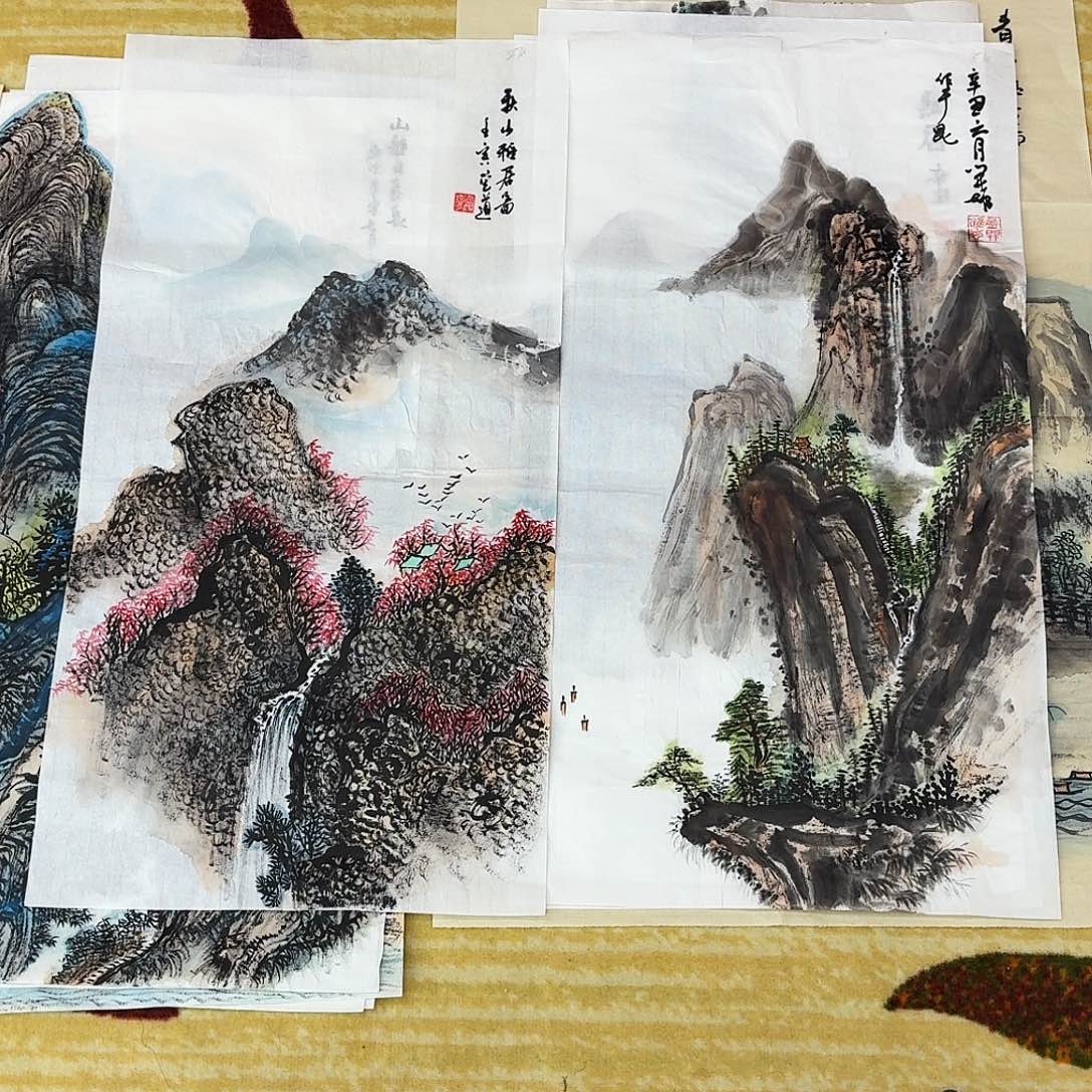 国画四尺四开山水两张