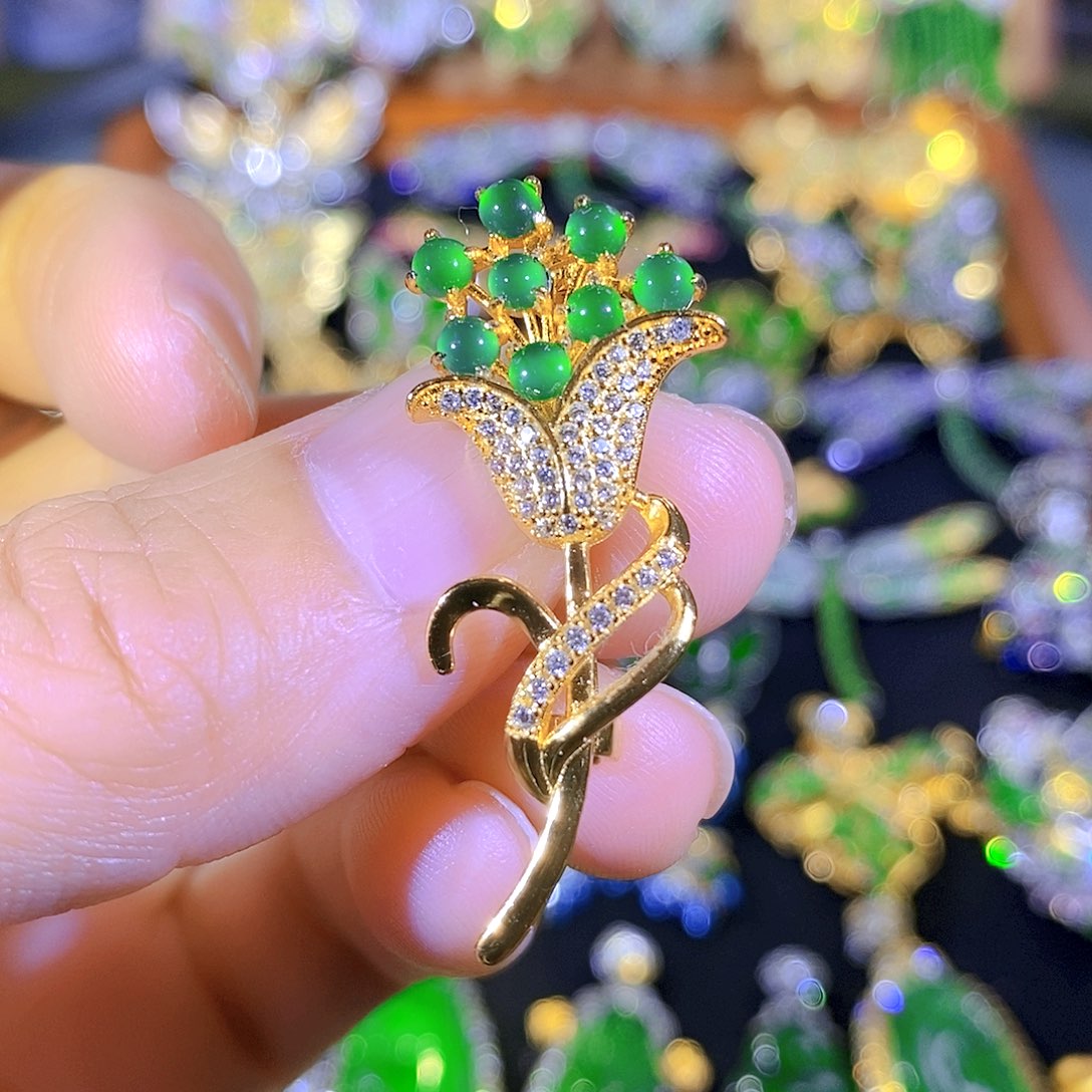 吊坠(不含链)银S925镶嵌翡翠