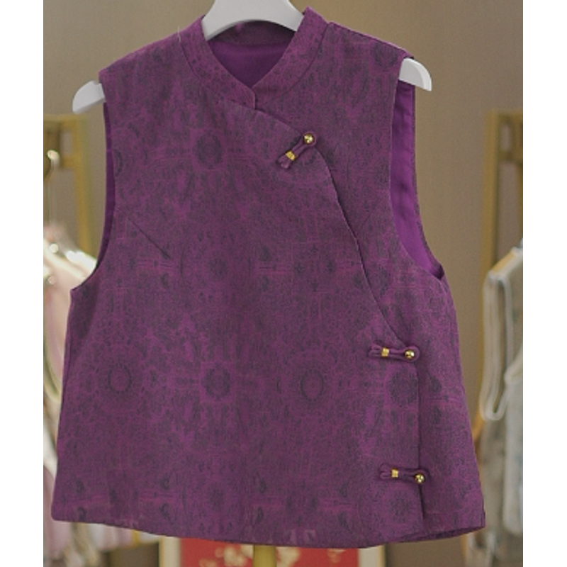 [三色八达运]早秋新款新中式提花马甲立领精致高级感设计坎肩马夹