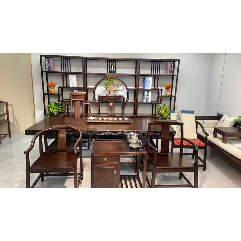 苦瓜皮实木茶台带双抽屉脚架禅意茶台儿童桌