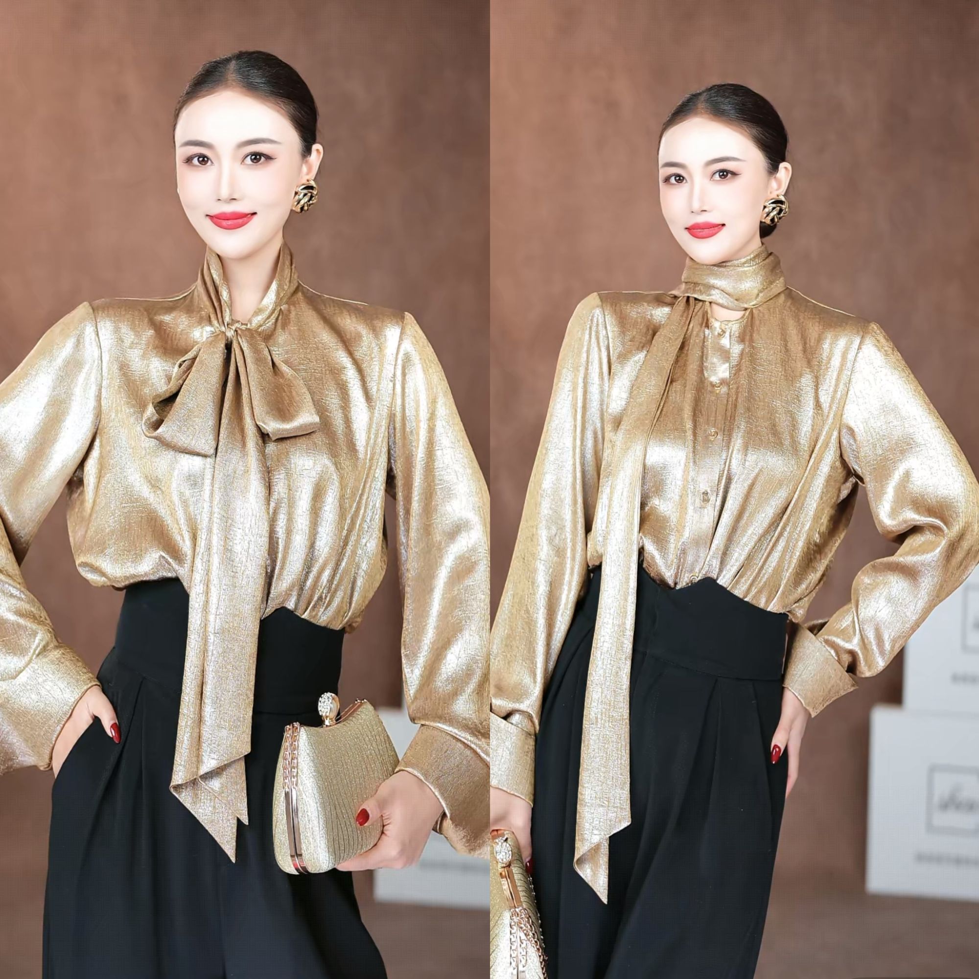 【墨玉流光】高领镂空衬衫时尚长袖小众秋冬气质上衣轻熟风秋季百搭