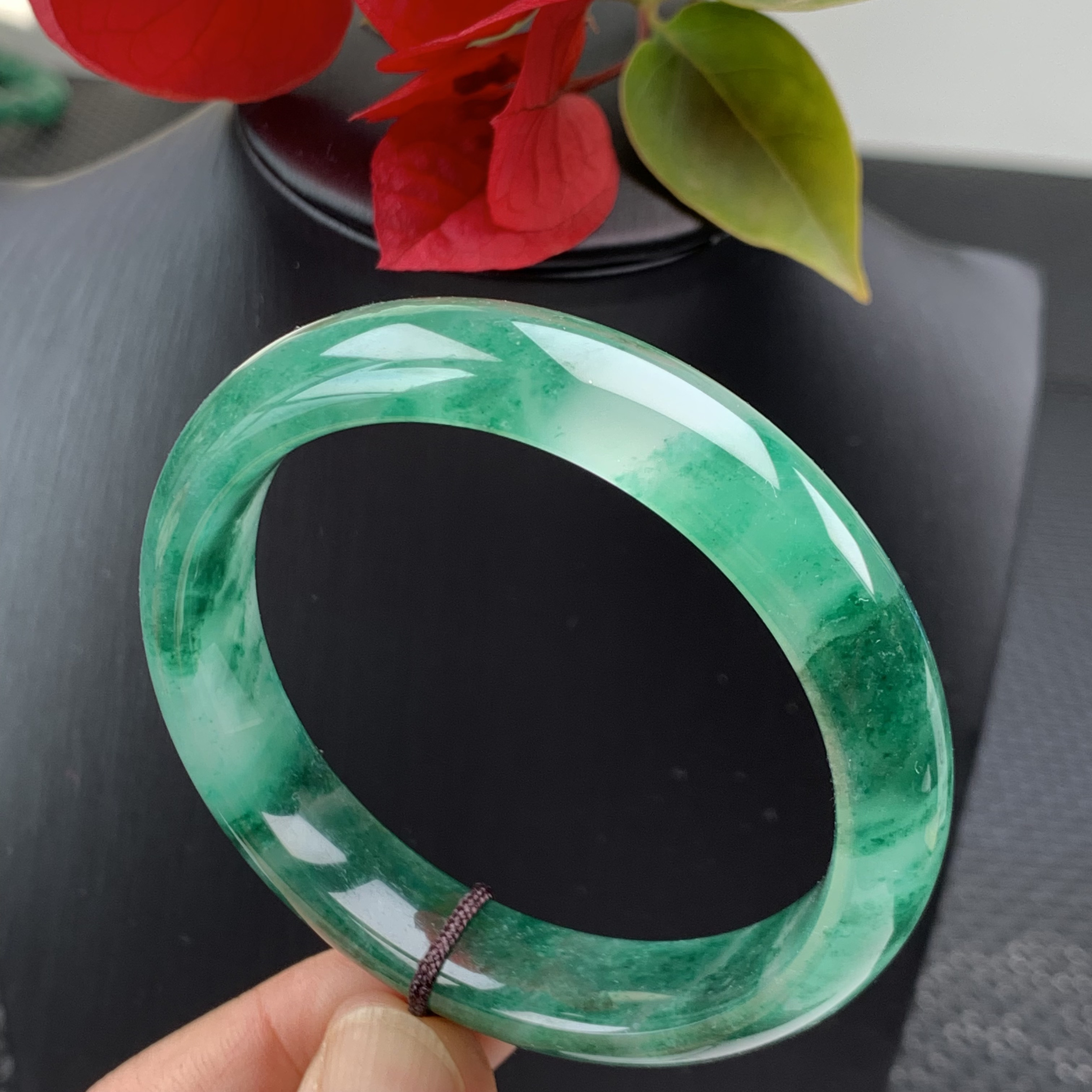 天然非洲翠冰绿色飘花时尚冰透精美A货手镯