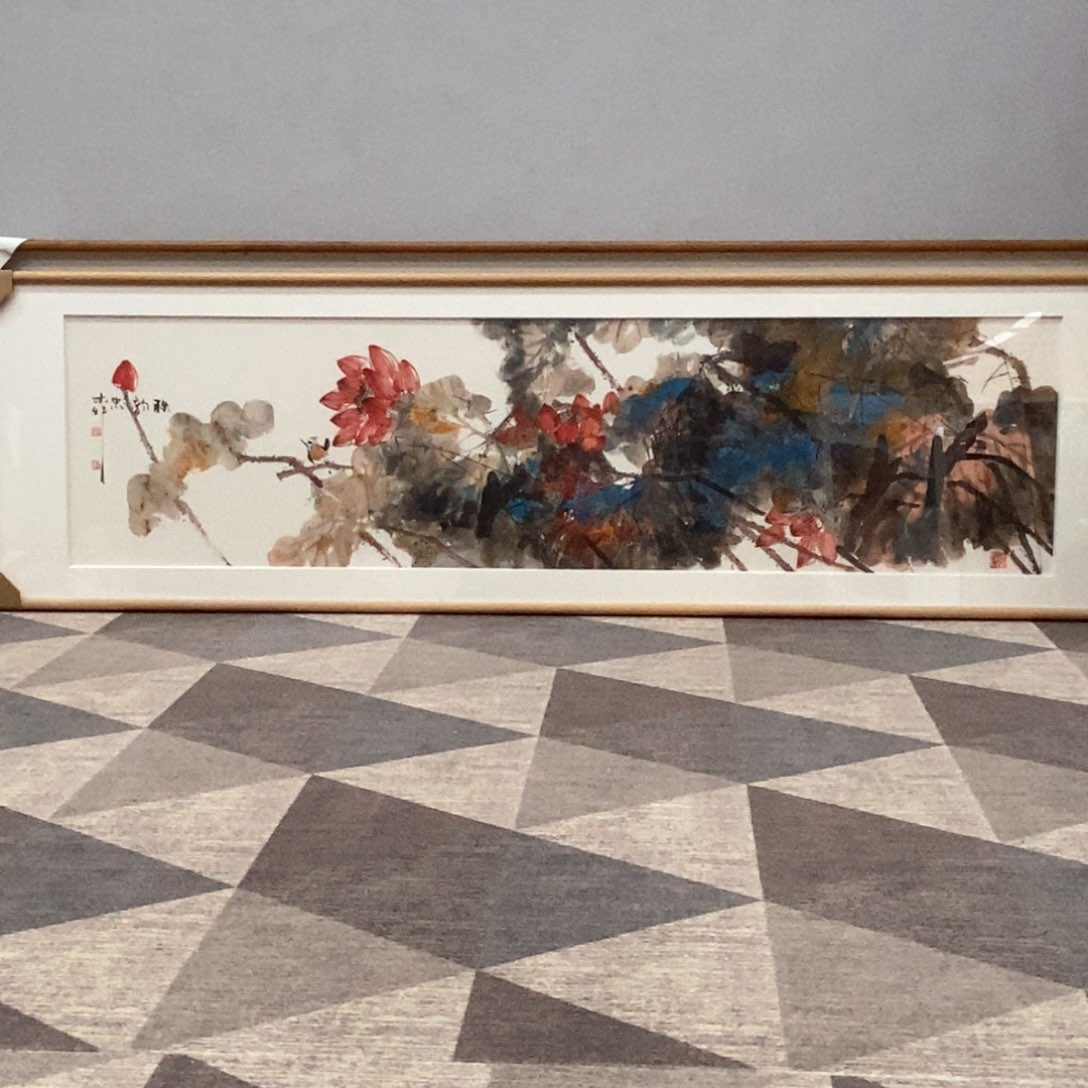 国画廖忠柳六尺对开真人真品