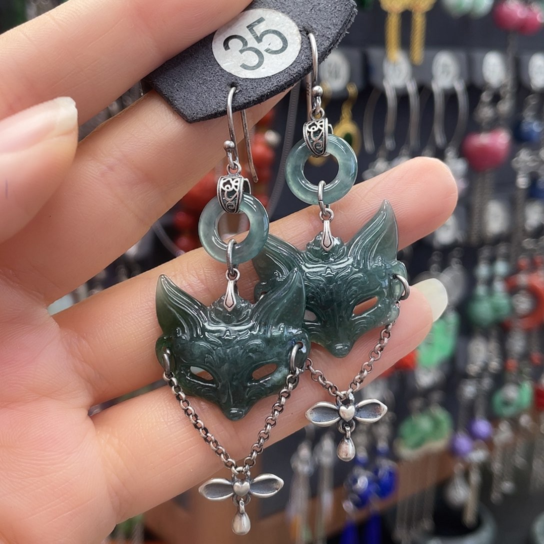 翡翠银S925镶嵌耳饰自**心279hjjhhj